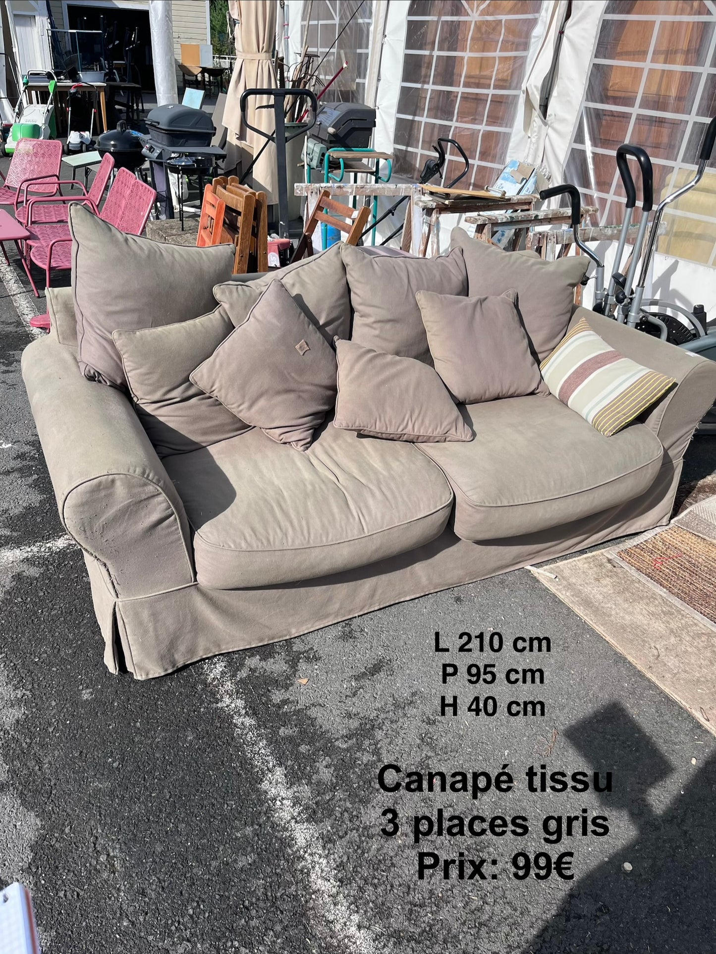 Canapé cuir 3 places gris 067278