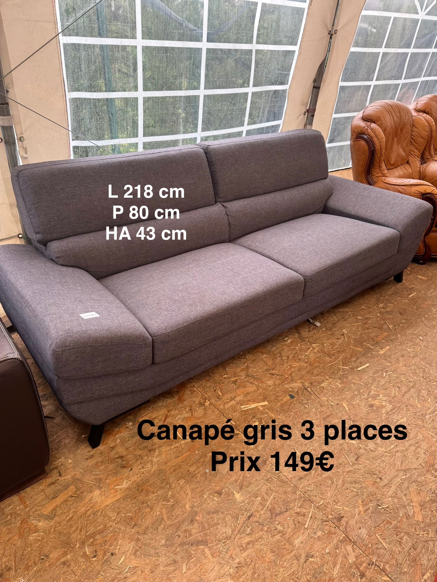 Canapé gris 3 places 058178