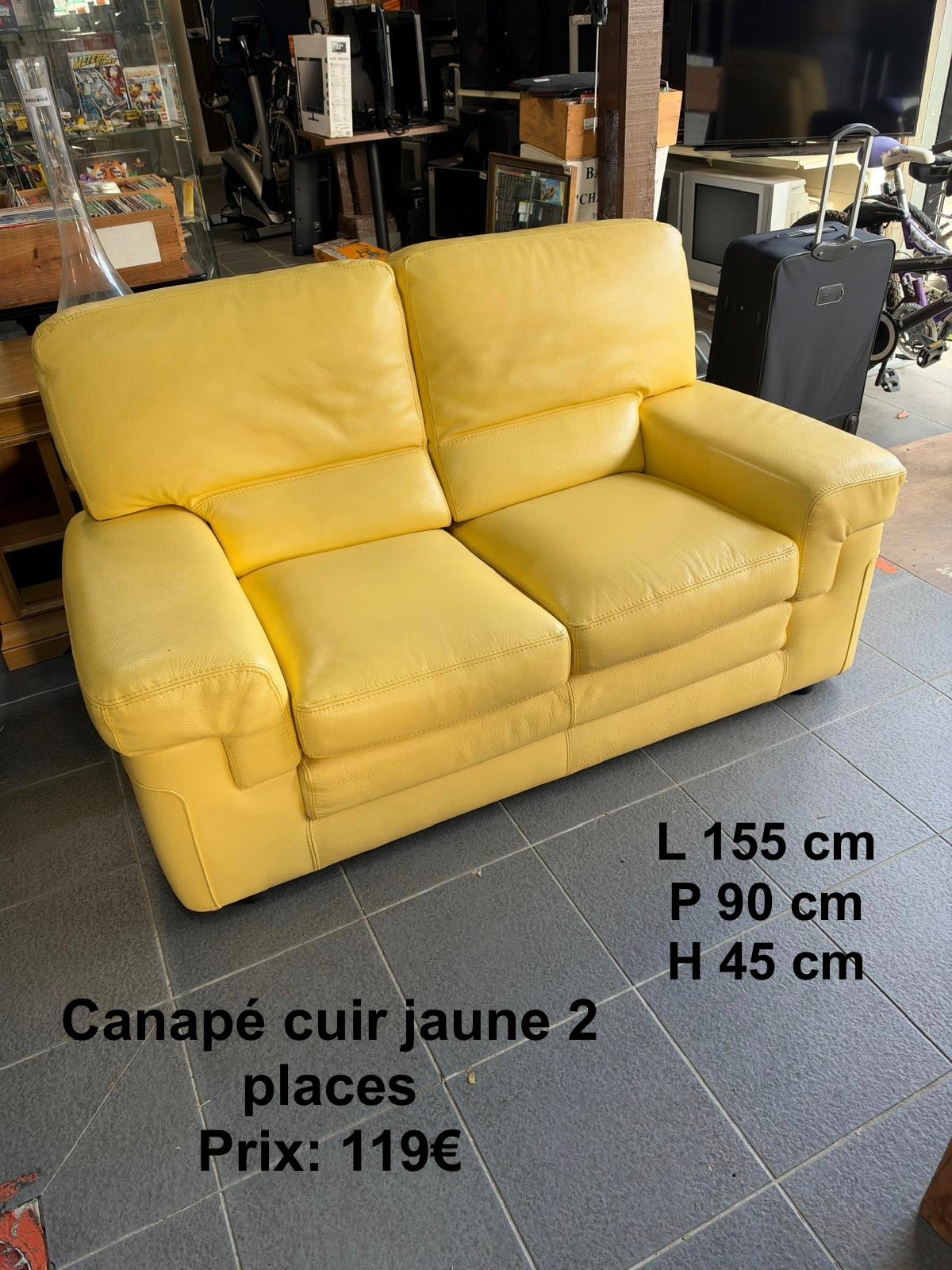 Canapé cuir jaune 2 places 069821