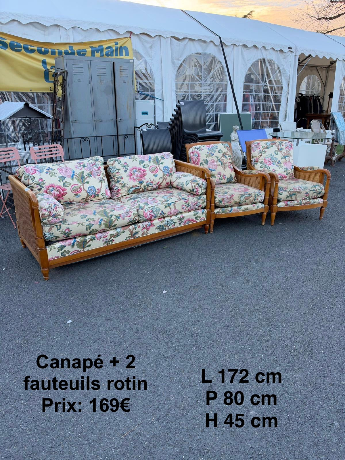 Canapé + 2 fauteuils rotin 069817