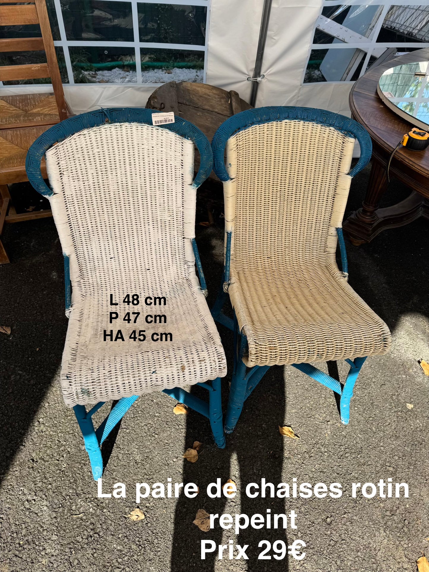 La paire de chaises rotin repeint 049439