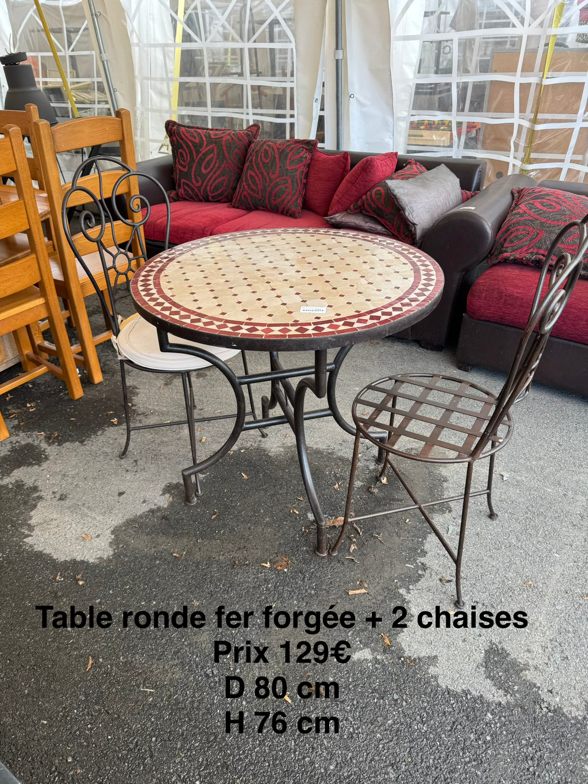 Table ronde fer forgée + 2 chaises 069129