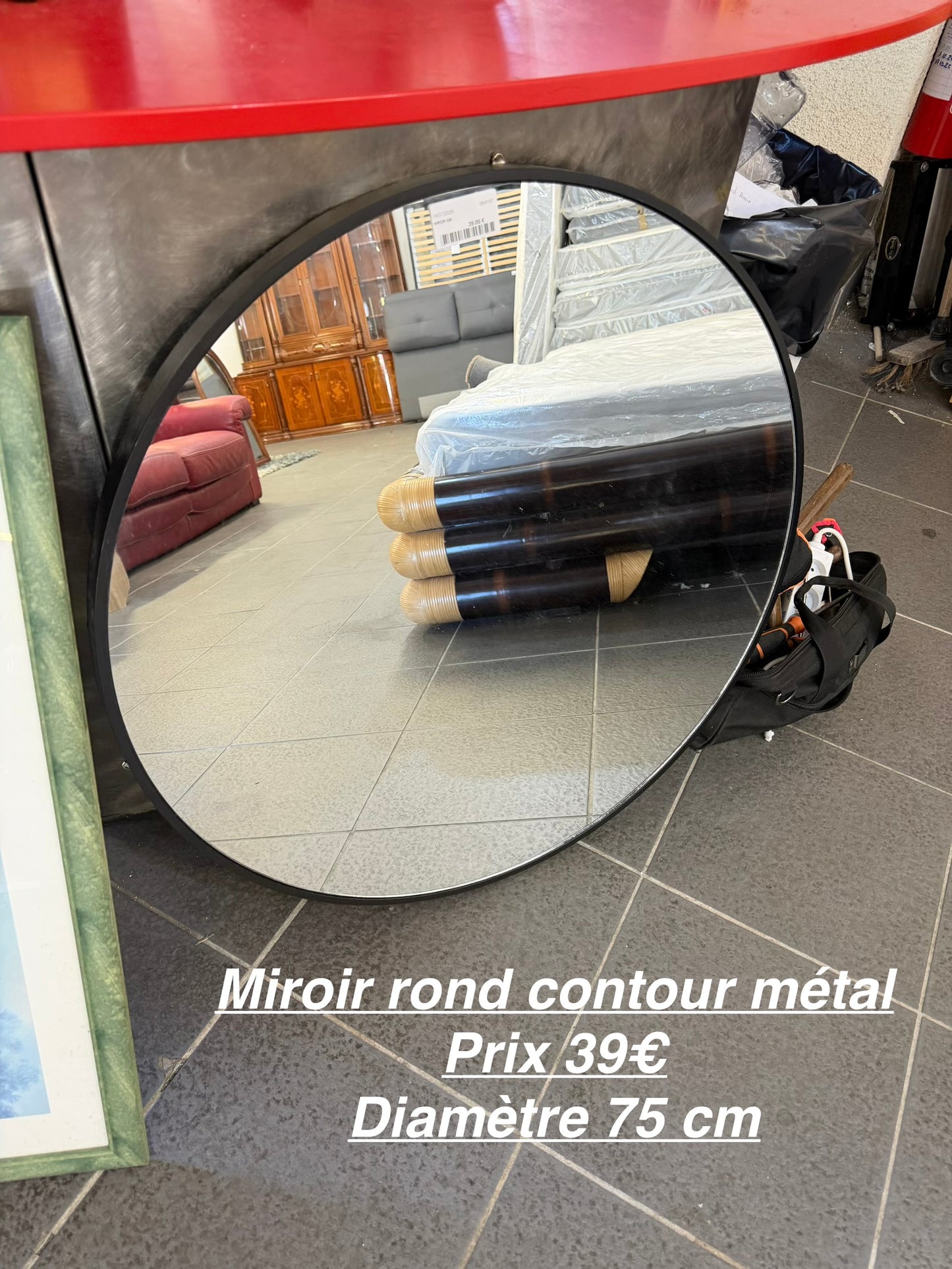 Miroir rond contour métal 064197