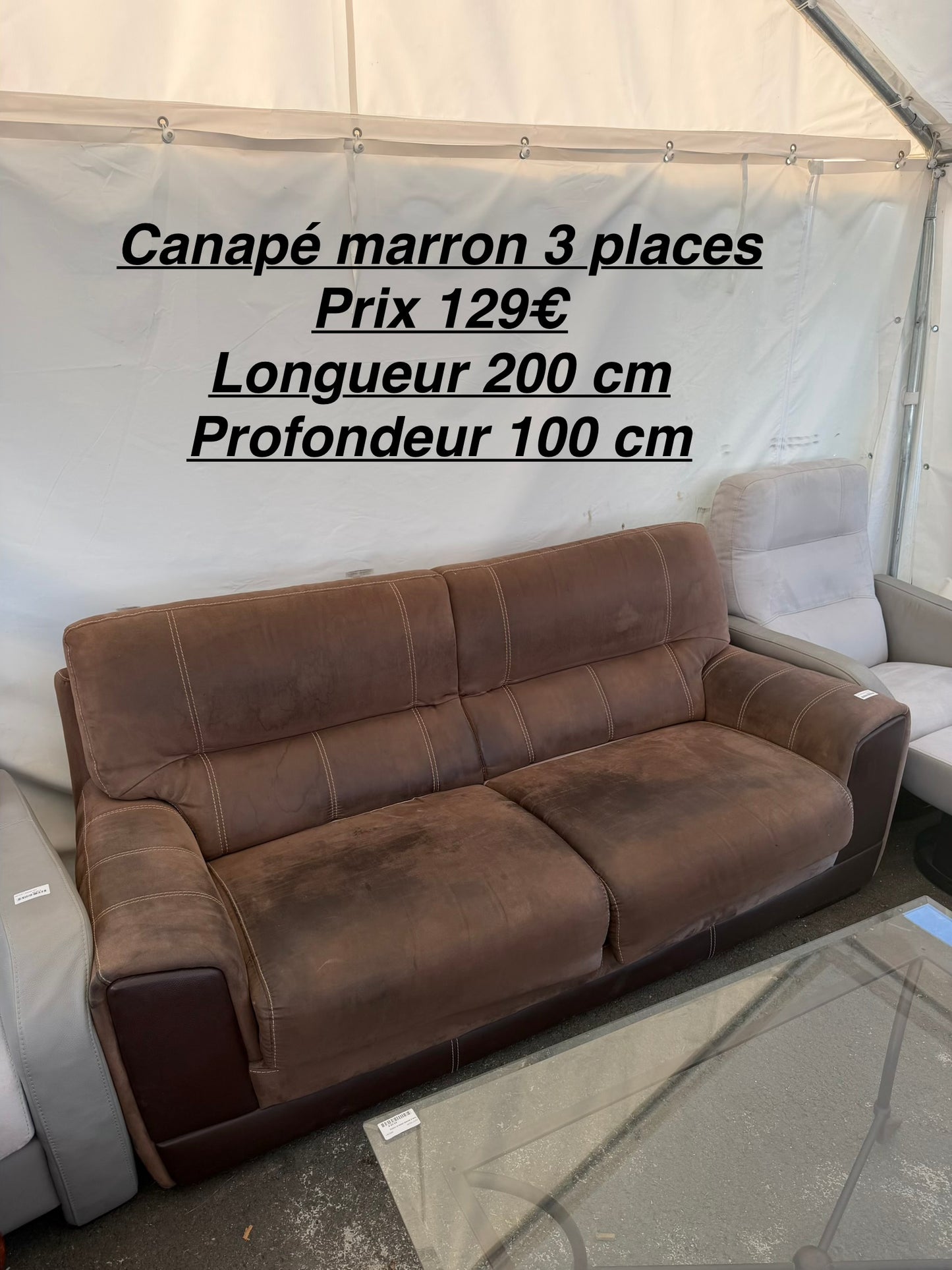 Canapé tissu marron 3 places 065422