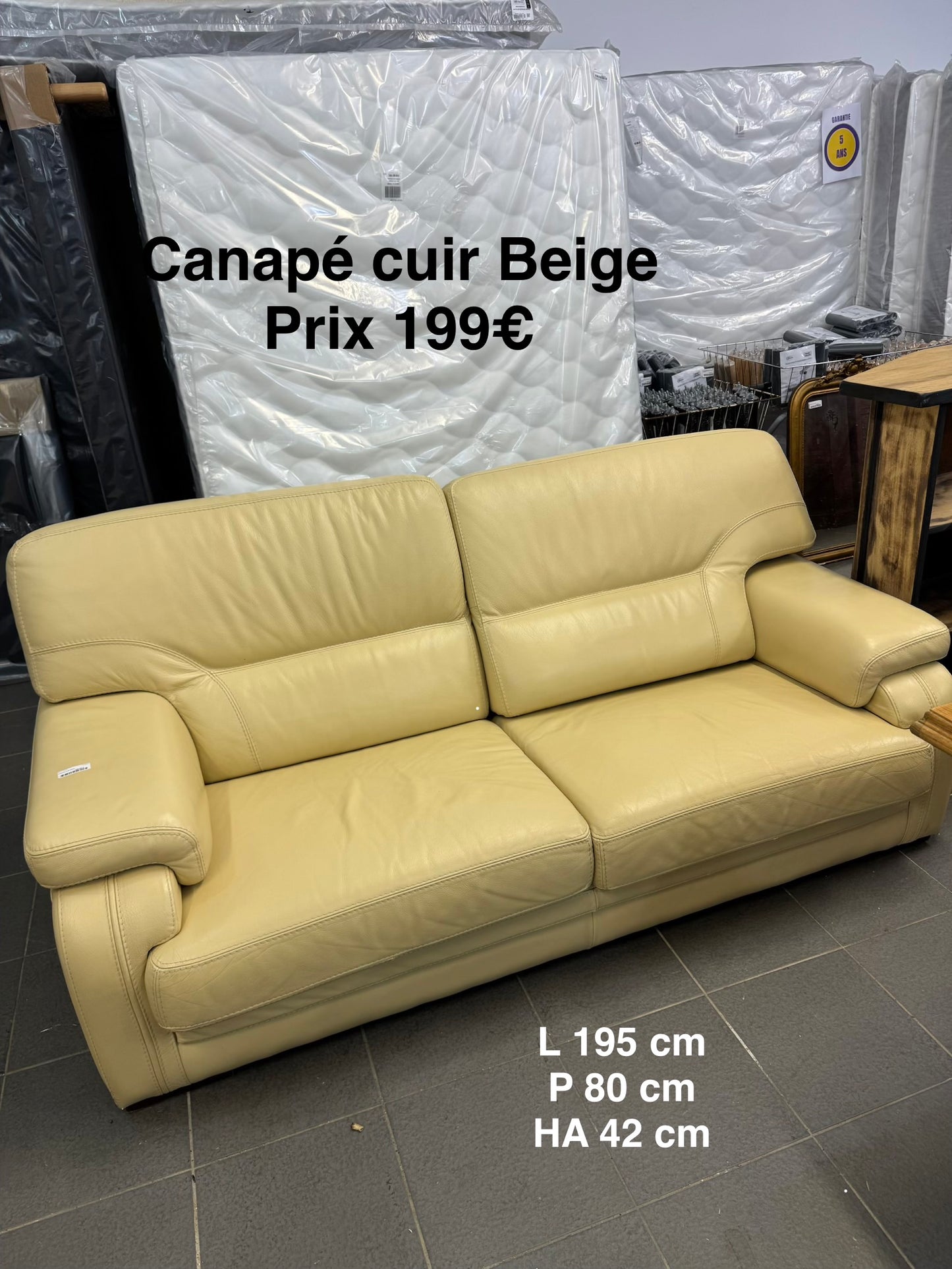 Fauteuil cuir beige 052937