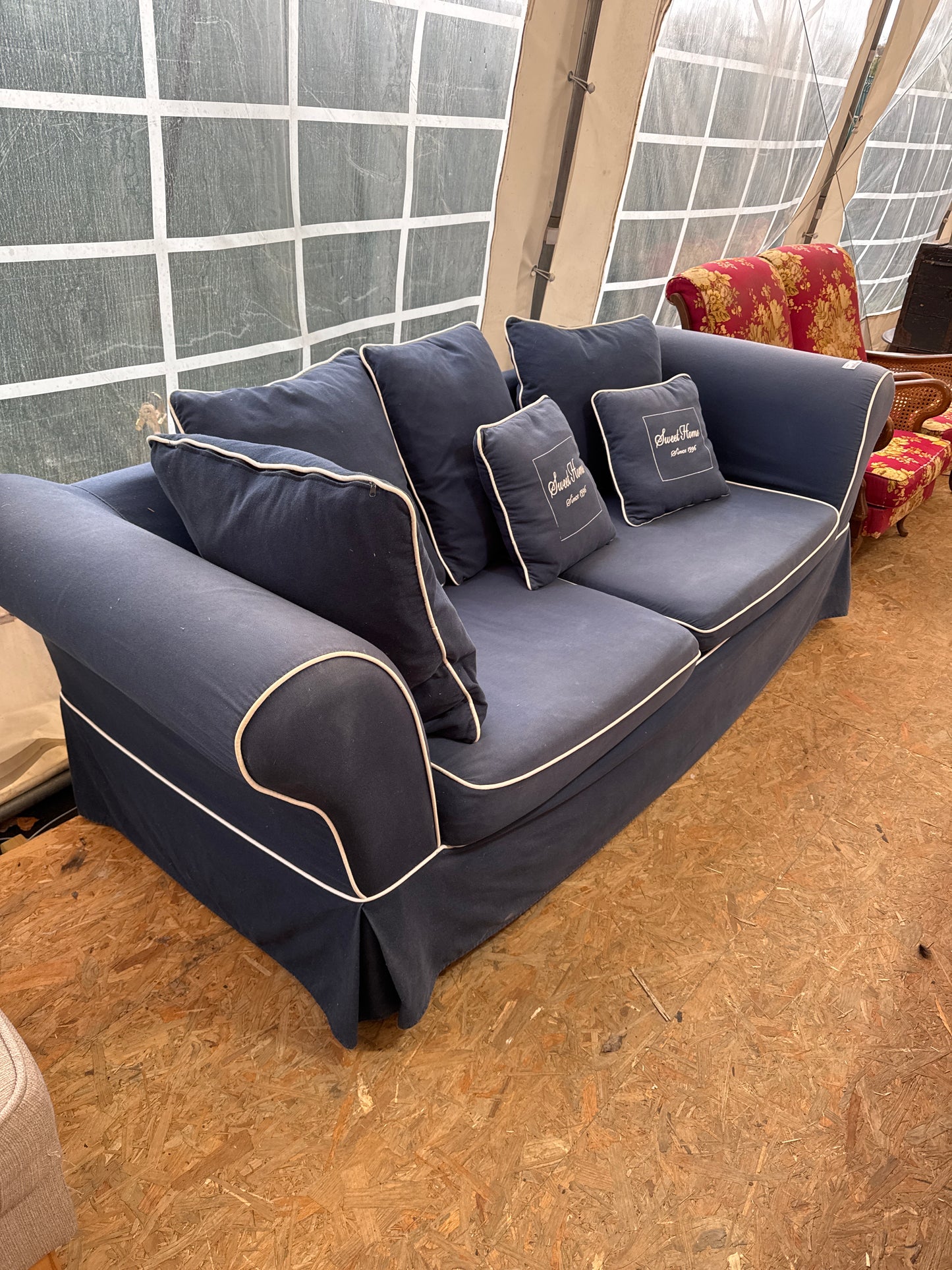 Canapé, tissu bleu 038976