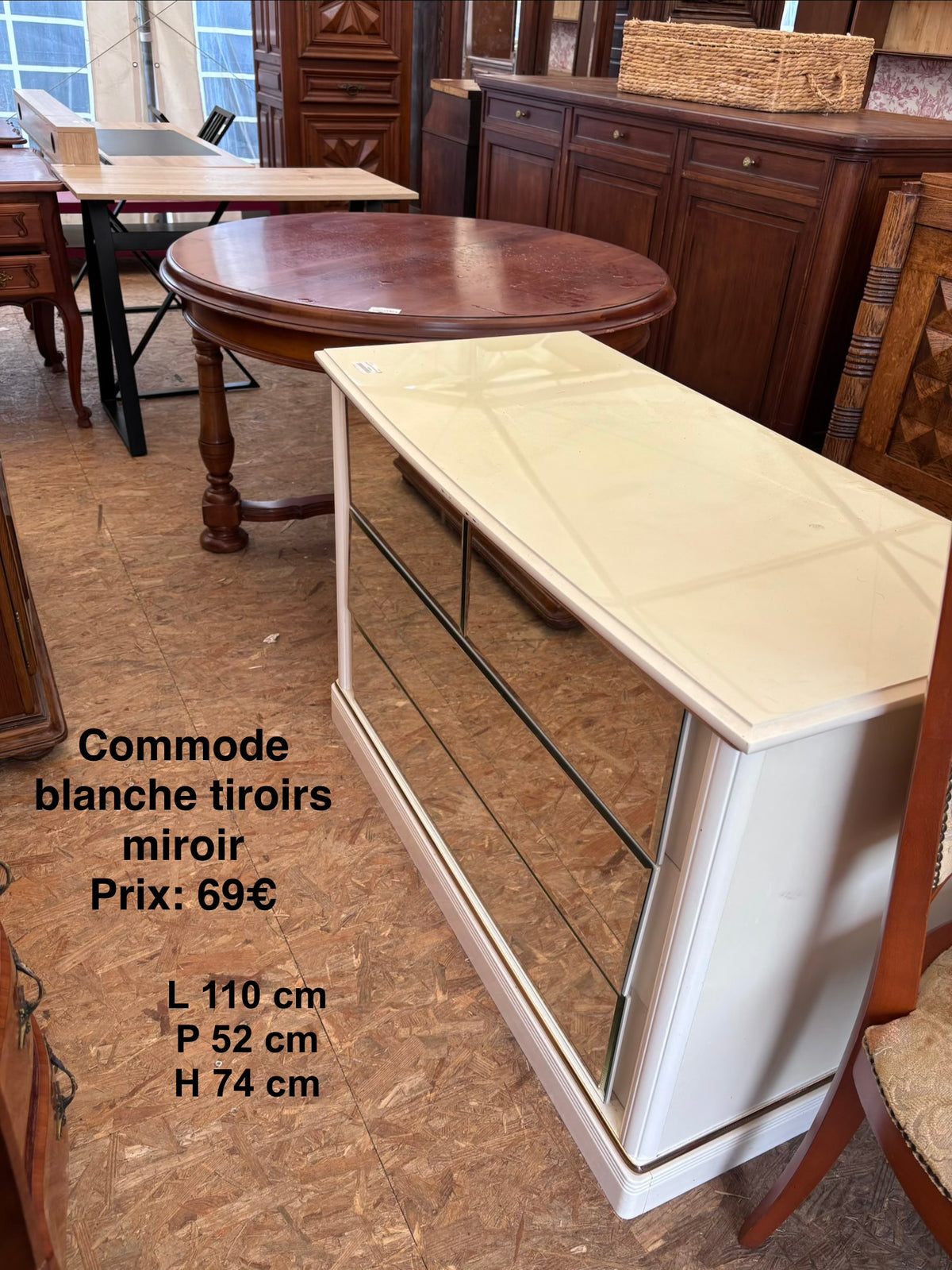 Commode blanche tiroirs miroirs 069270