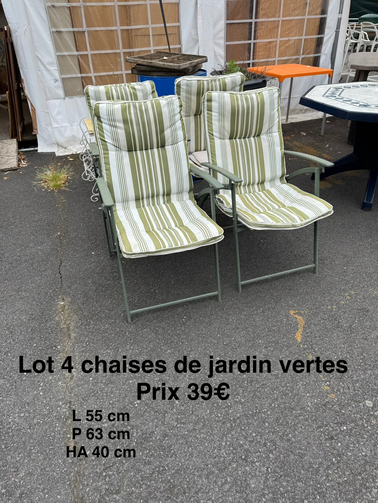 Lot de 4 chaises de jardin vertes 062669