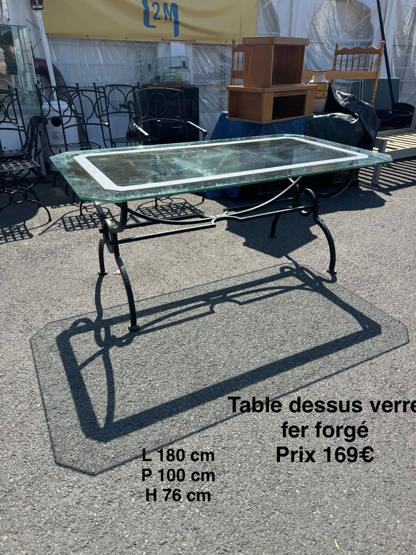 Table dessus verre fer forgé 064437