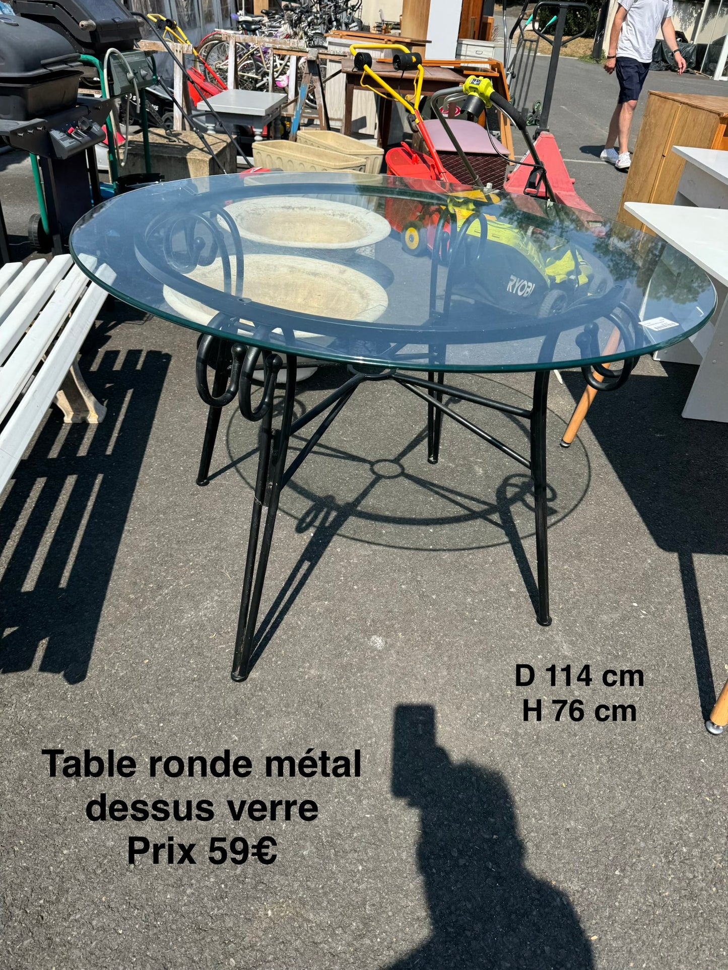 Table ronde métal dessus verre 065385