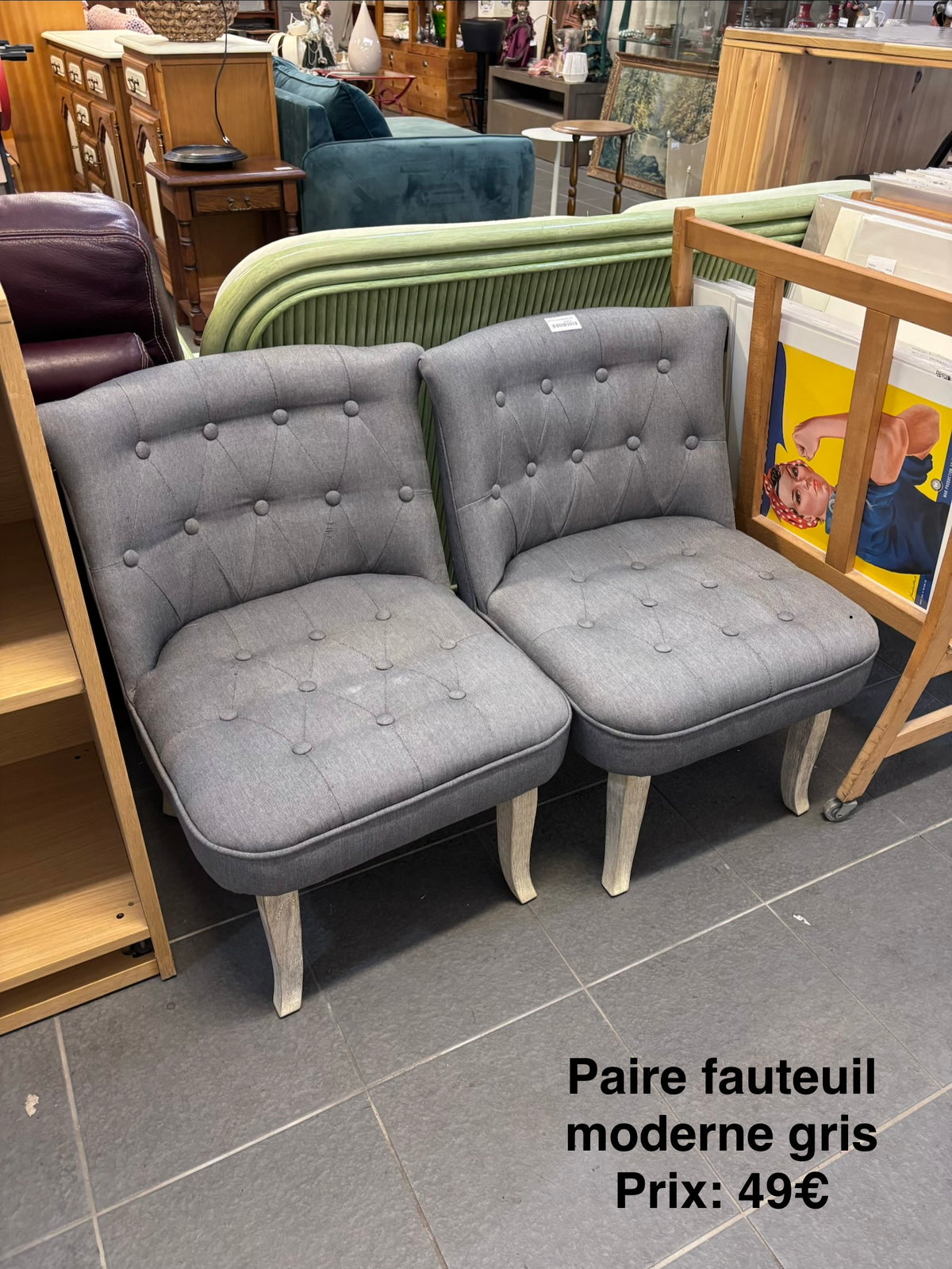 Paire fauteuil moderne gris 069358