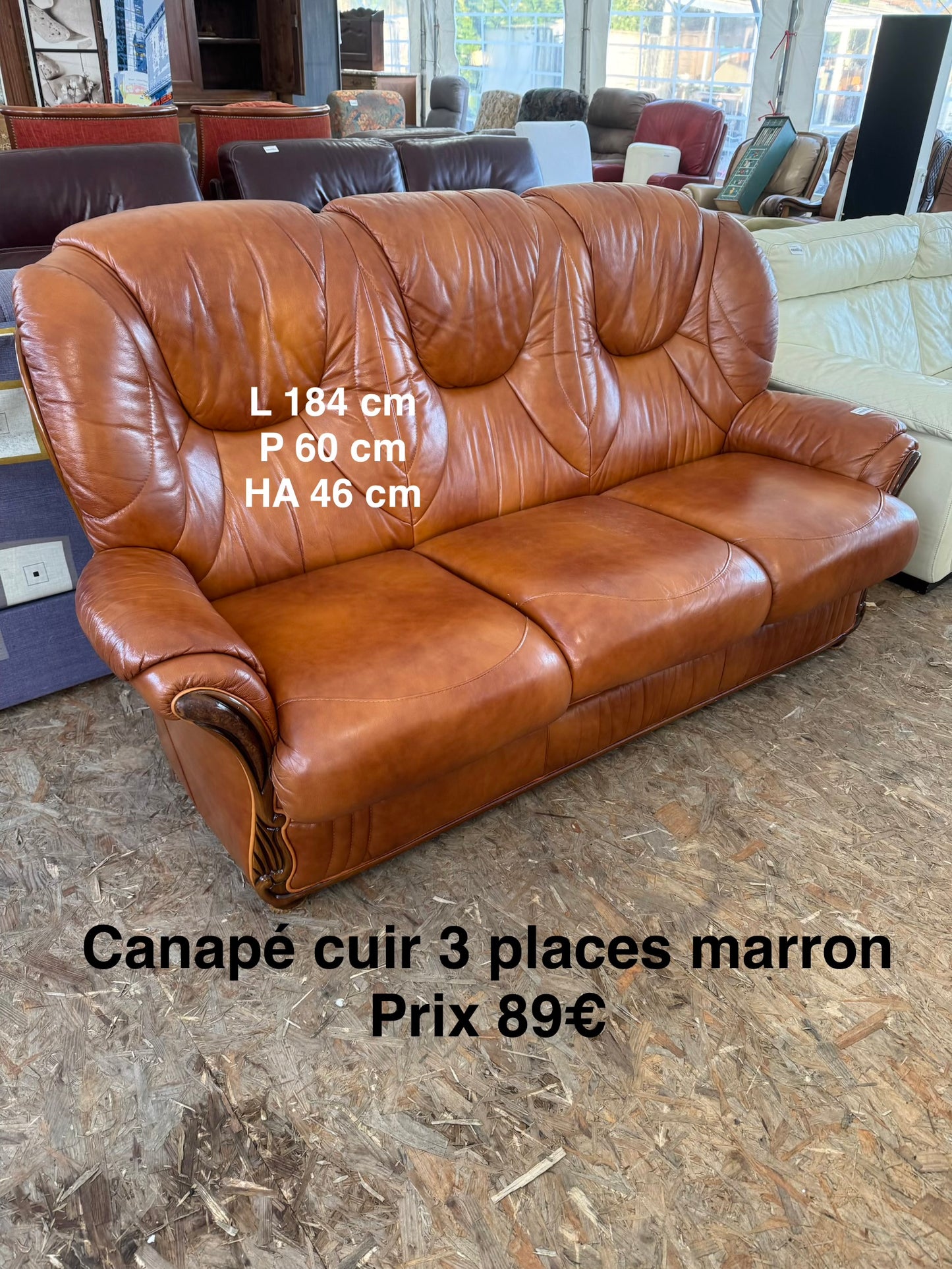 Canapé cuir 3 places marron 056714