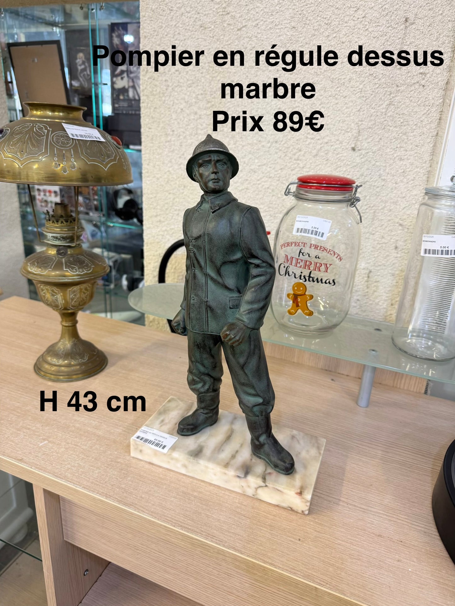 Pompier en régule dessus marbre 049949