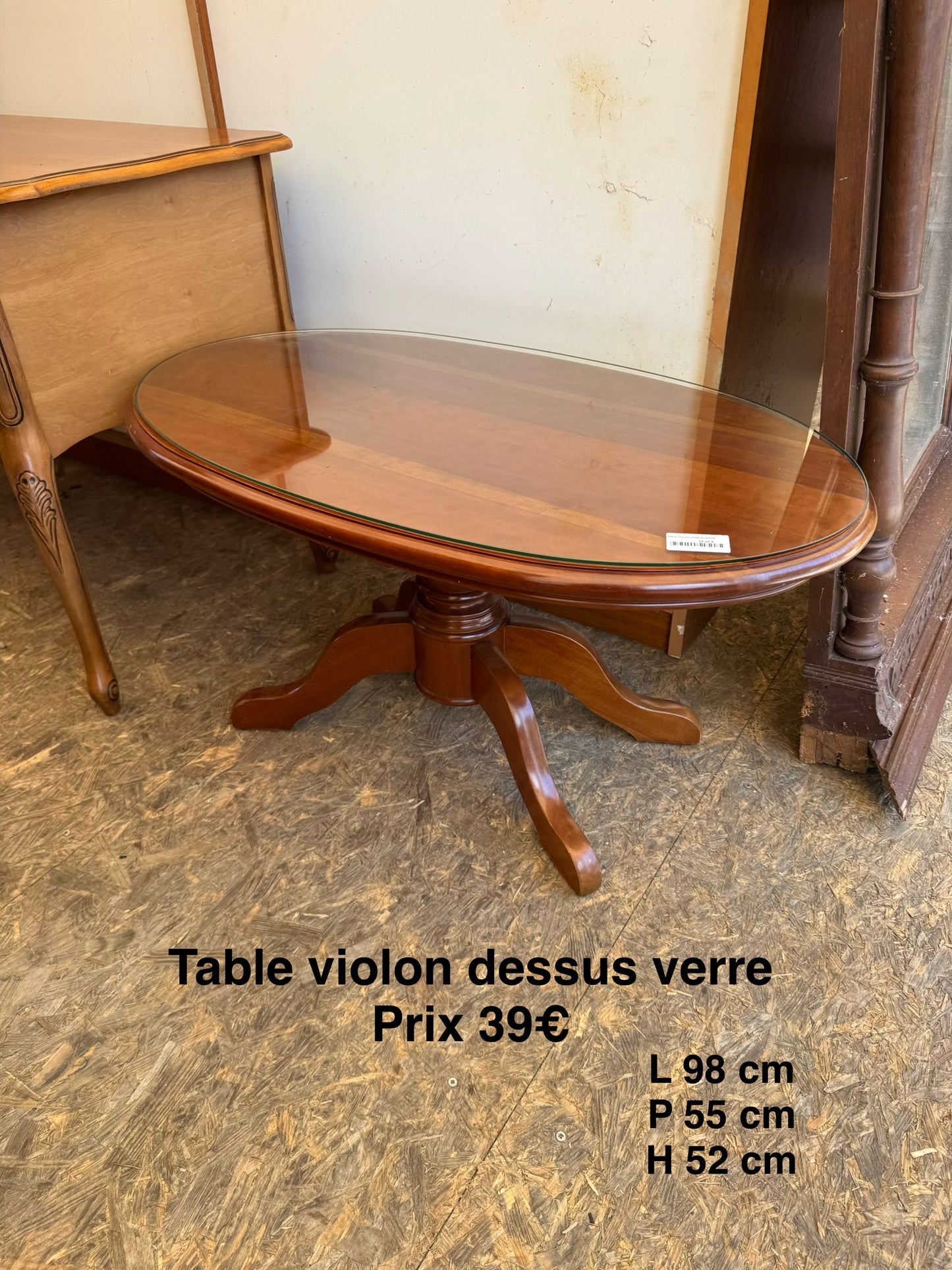 Table violon dessus verre 065015