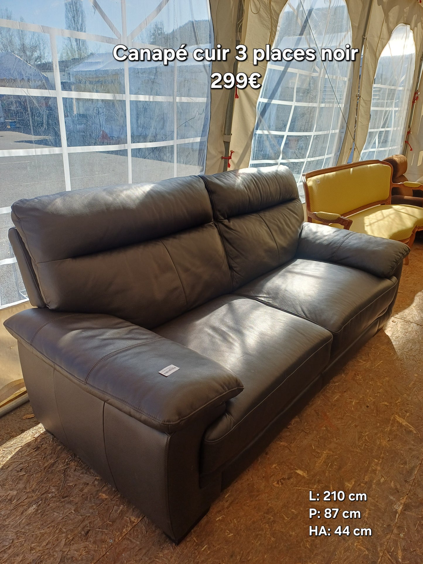 Canapé cuir 3 places noir 057625