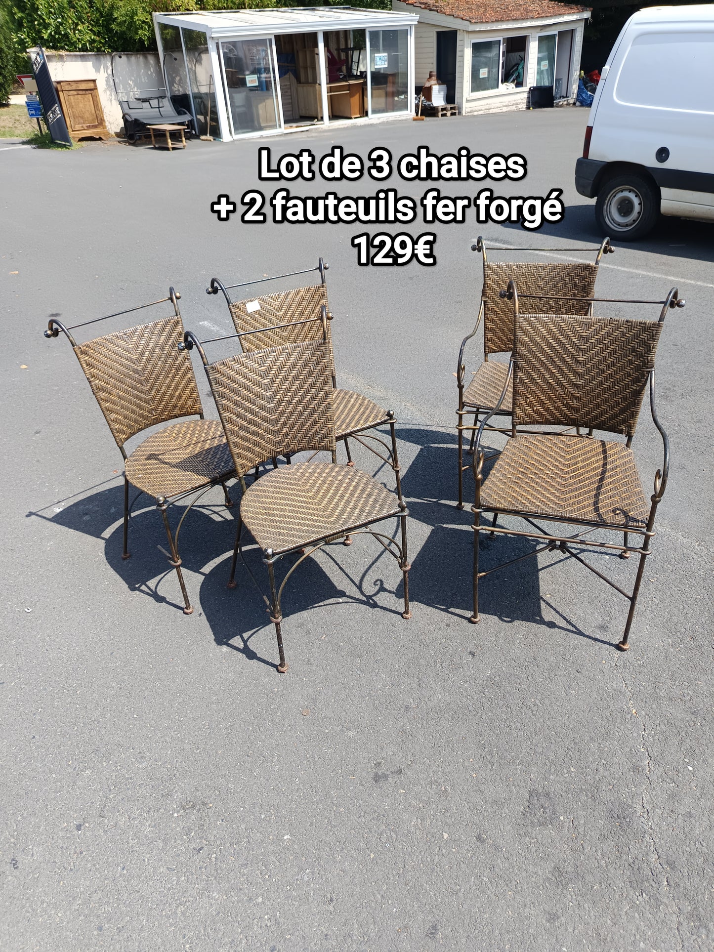Lot de 3 chaises + 2 fauteuils fer forgé 065981