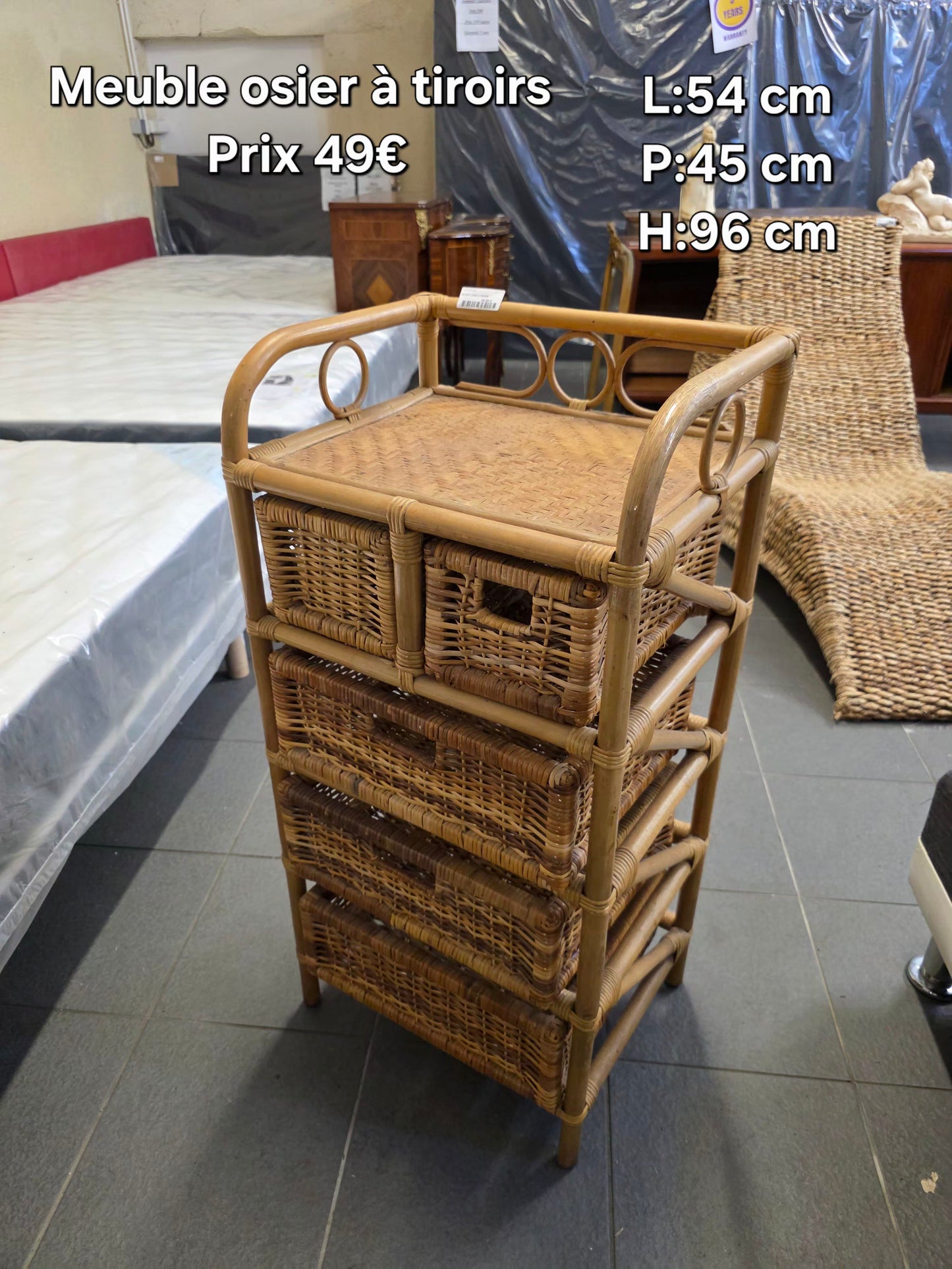 Meuble osier à tiroirs 052106