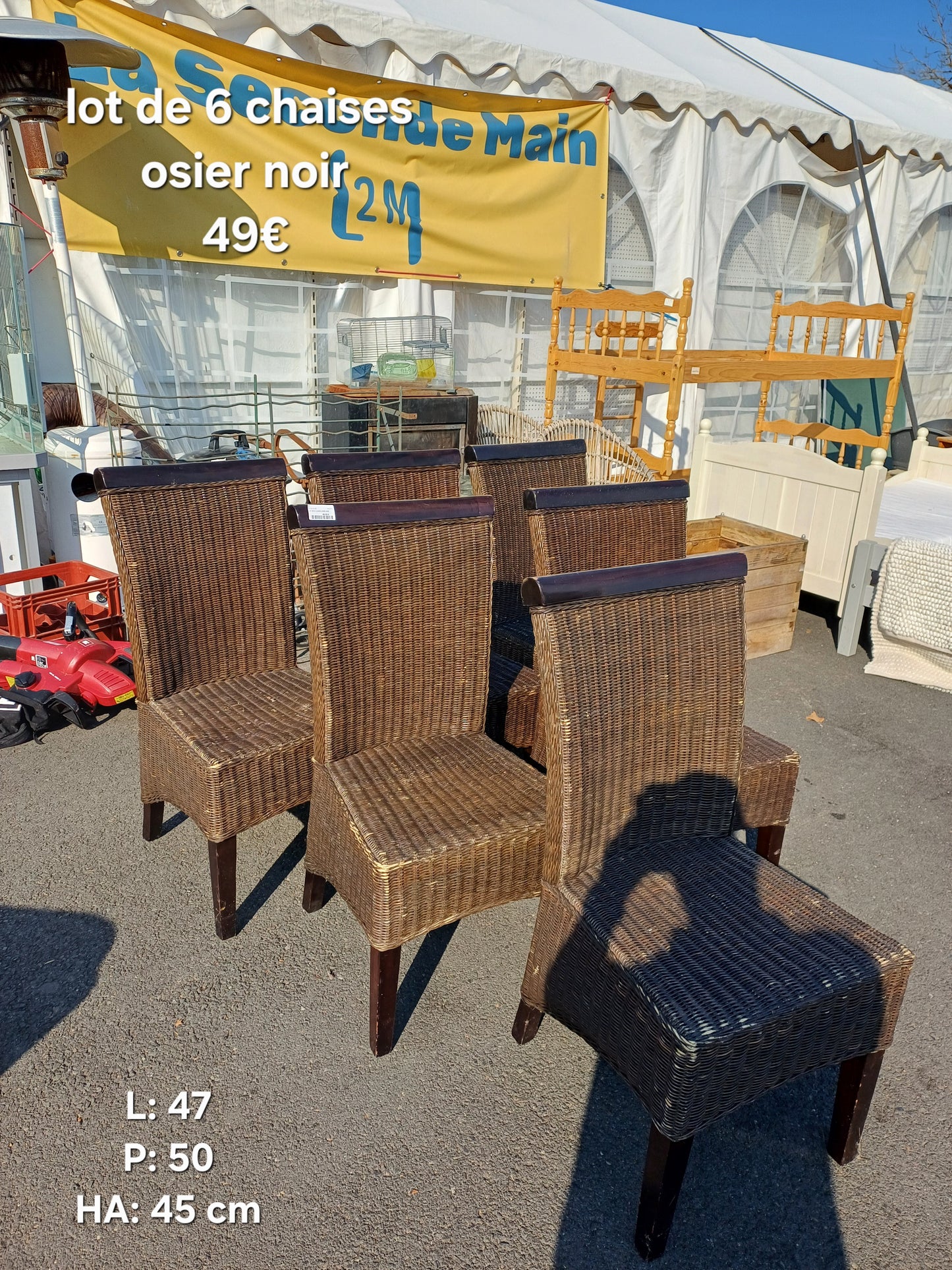 Lot de 6 chaises osier noir 065476