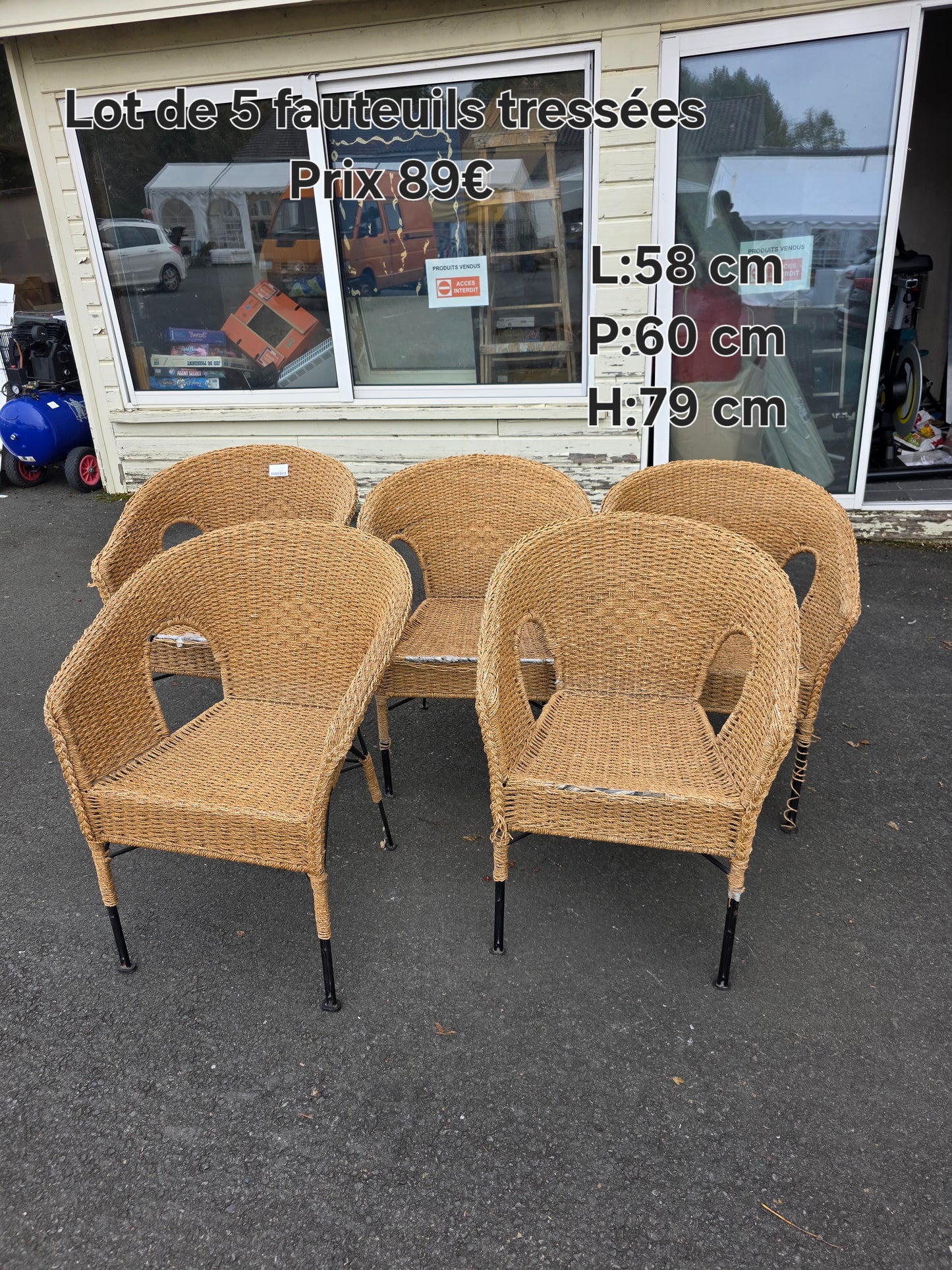 Lot de 5 fauteuils tressées 049165