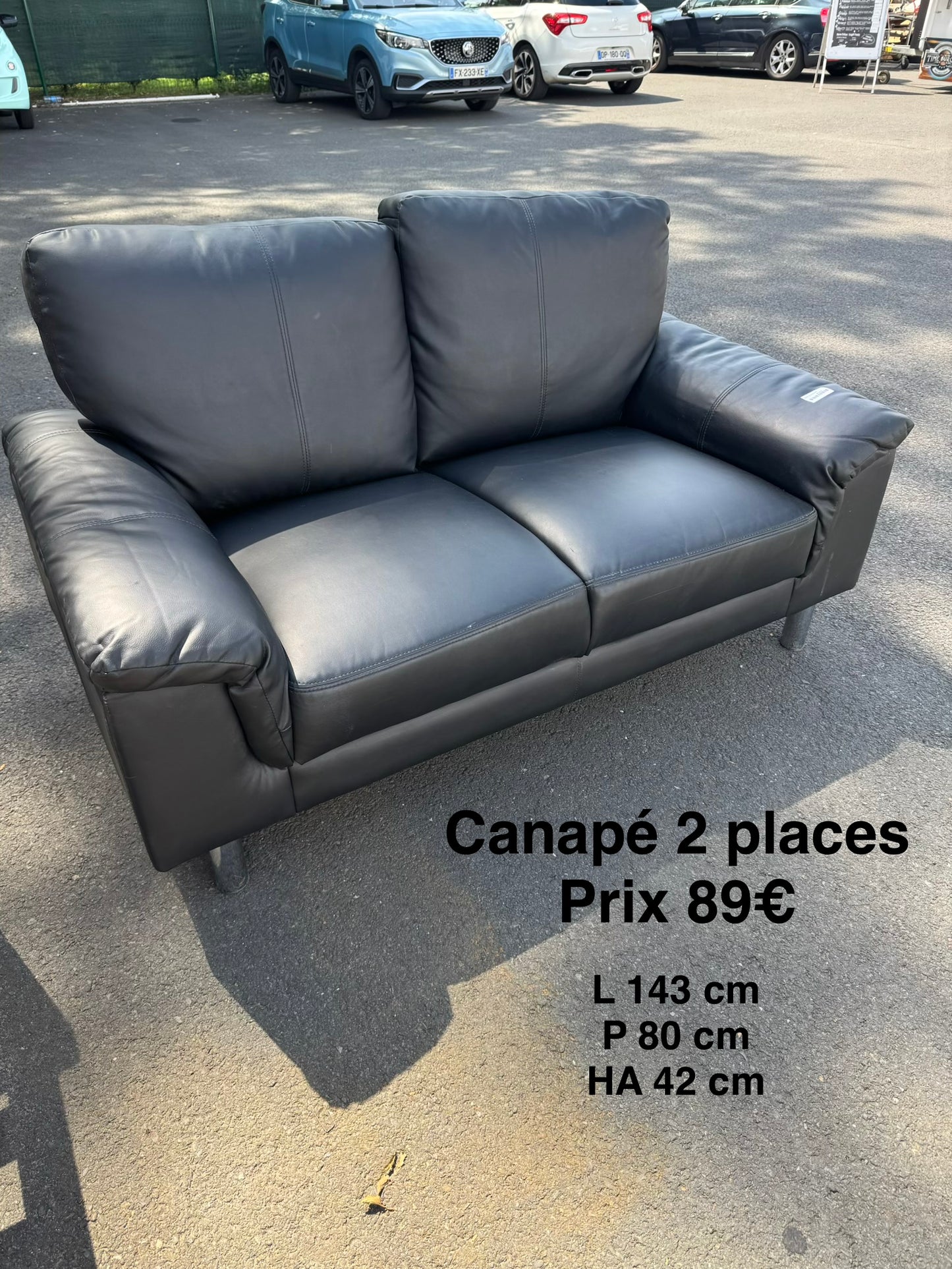 Canapé 2 places cuir noir 063991