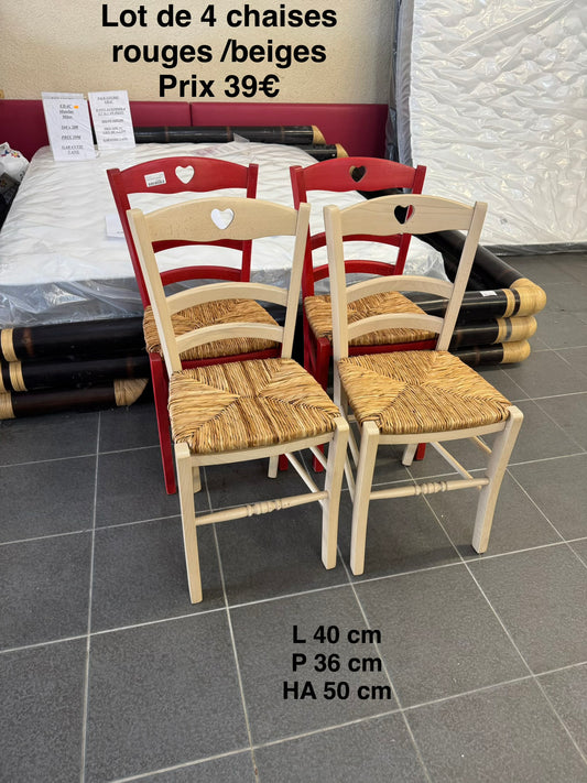 Lot de 4 chaises rouges/ beiges 064553