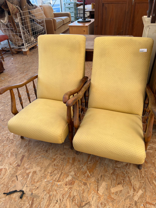 Paire de fauteuils tissu jaune 026568