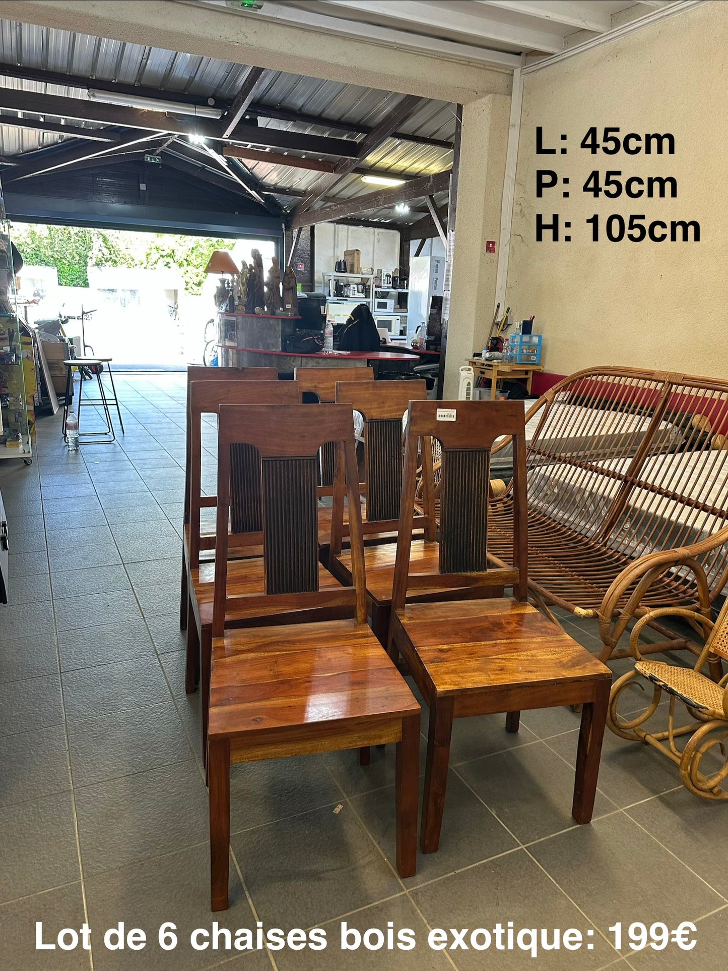 Lot de 6 chaises bois exotique 063541