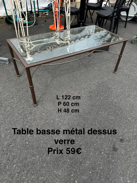 Table basse métal dessus verre 062609