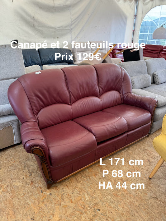 Canapé et 2 fauteuils rouge 048215