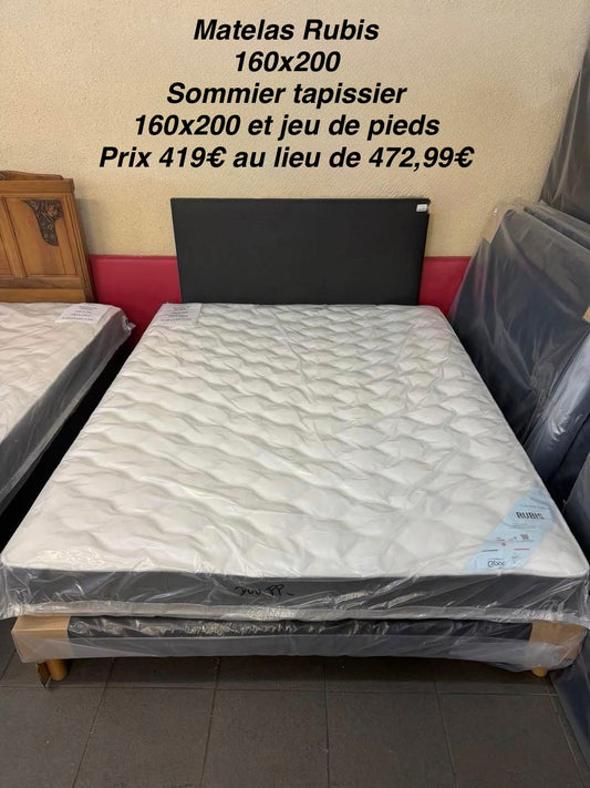 Pack literie Rubis 160x200 matelas sommier et jeu de pieds