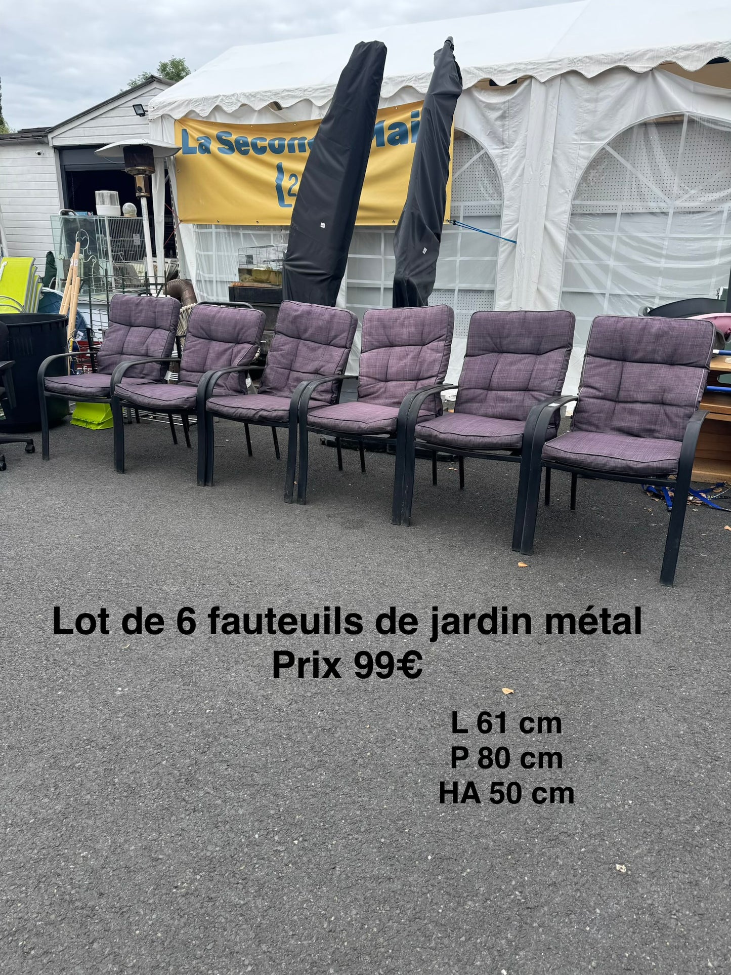 Lot de 6 fauteuils de jardin métal 065948