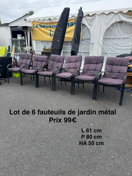 Lot de 6 fauteuils de jardin métal 065948