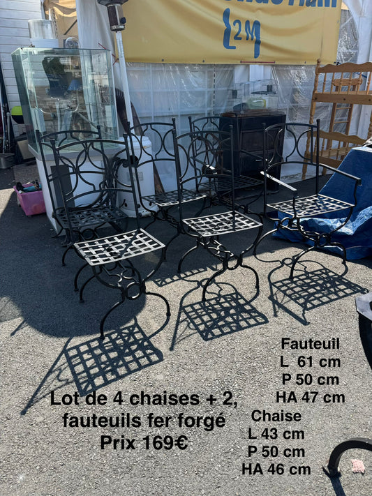 Lot 4 chaises + 2 fauteuils fer forgé 064436