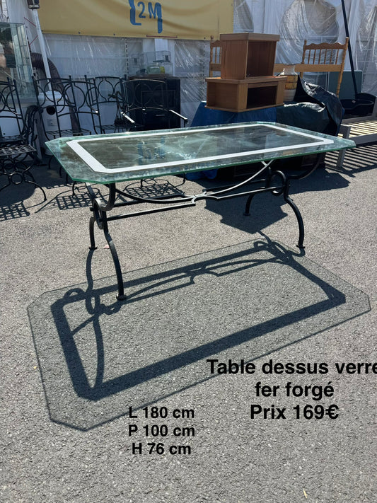 Table dessus verre fer forgé 064437
