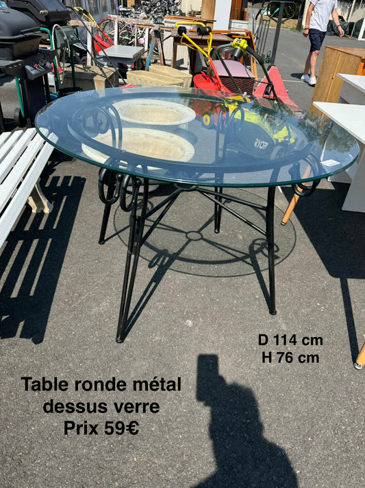 Table ronde métal dessus verre 065385