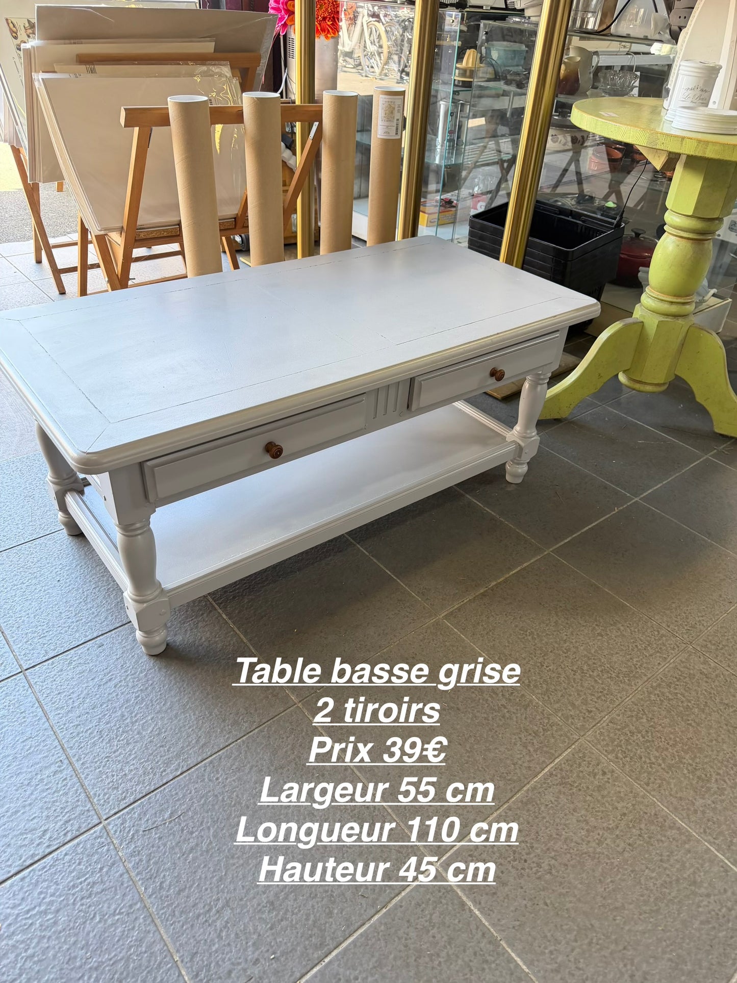 Table basse repeinte 2 tiroirs 062801
