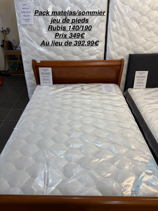 Pack literie Rubis 140/190 matelas/sommier/pieds