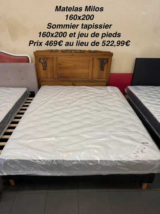 Pack literie Milos 160x200 matelas /sommier et jeu de pieds