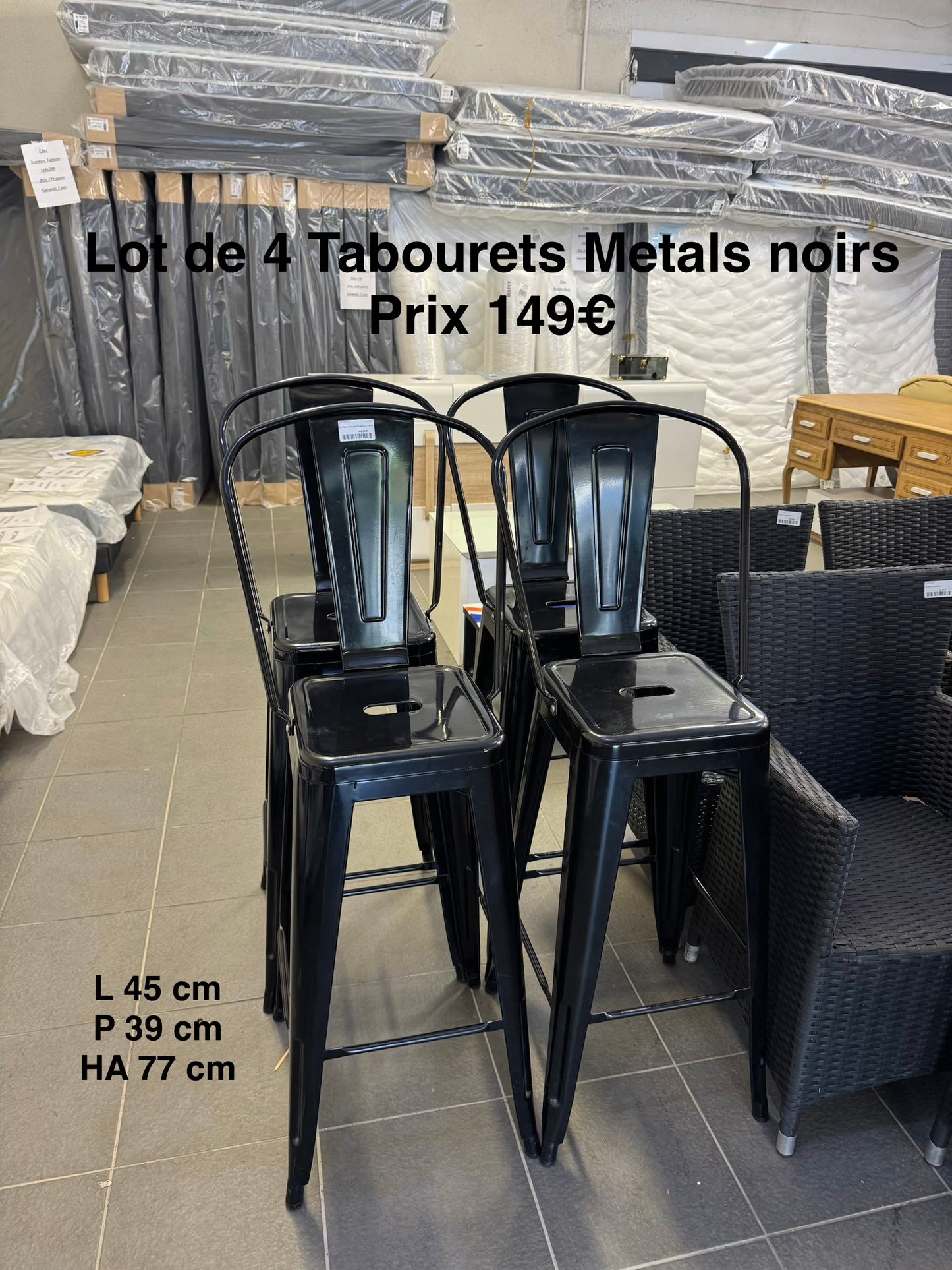 Lot 4 tabourets metals noirs 049795