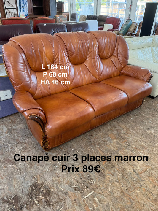 Canapé cuir 3 places marron 056714