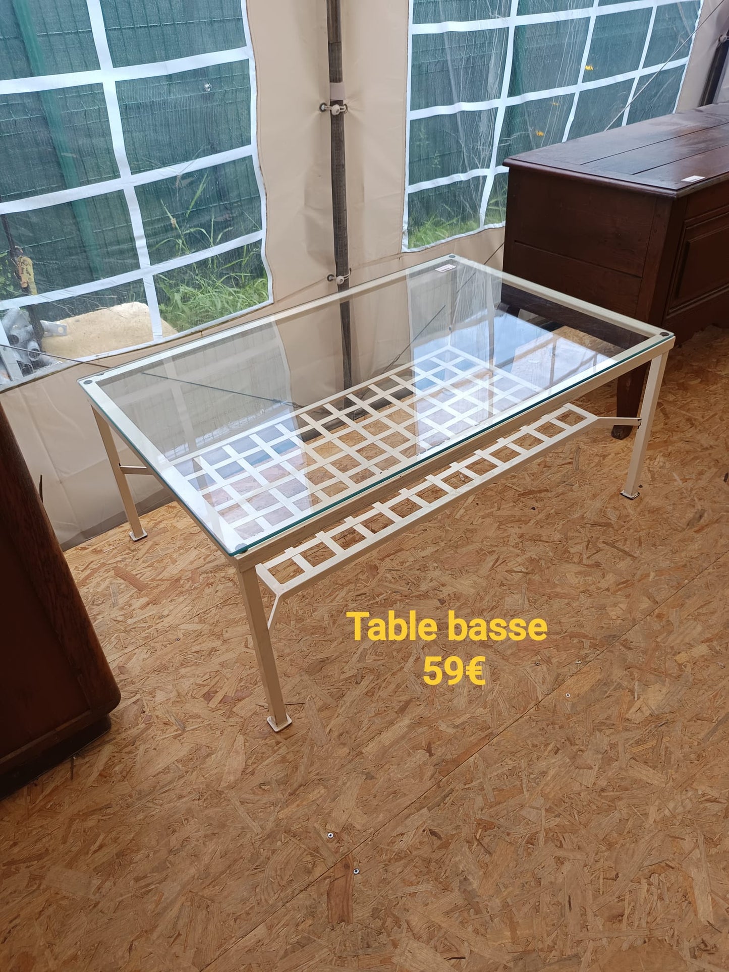 Table basse blanche verre 020339