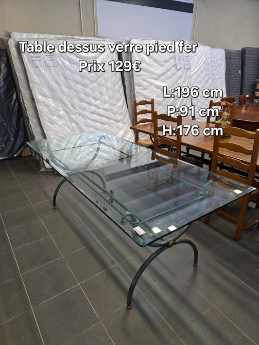 Table dessus verre pied fer forgé 047314