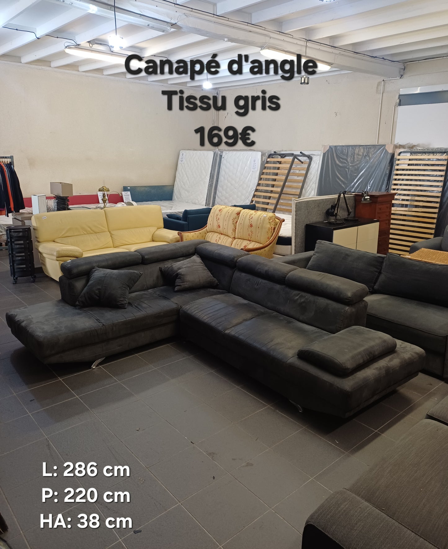 Canapé d'angle Tissu gris 065488