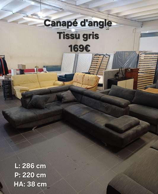Canapé d'angle Tissu gris 065488