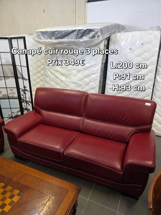 Canapé cuir rouge 3 places 047415