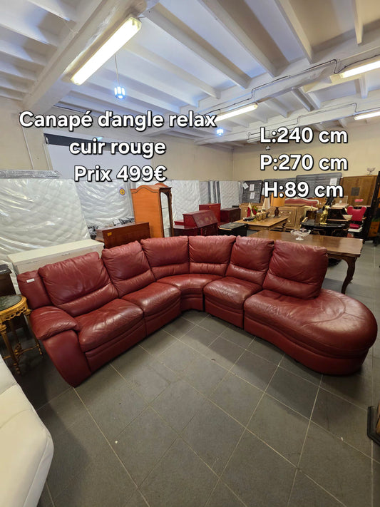 Canapé ďangle relax cuir rouge 052578