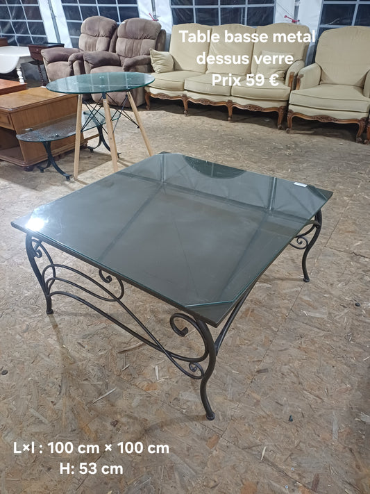Table basse métal dessus verre 051557