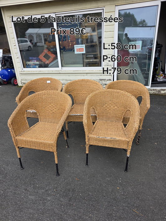 Lot de 5 fauteuils tressées 049165
