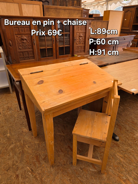 Bureau en pin + chaise 048490